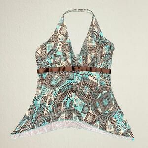 Vintage Y2K bohemian handkerchief hem halter top, fairycore 2000s boho chic